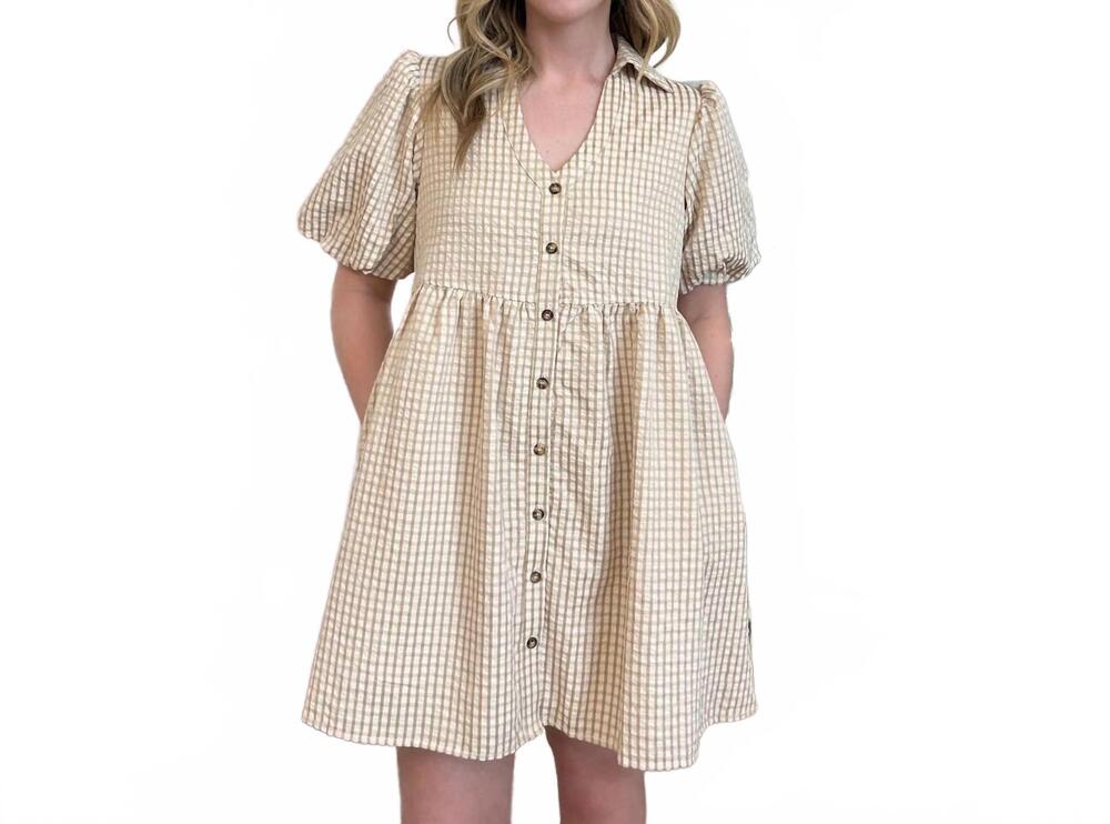 NEW MIKAROSE cheyenne gingham mini dress in oyster